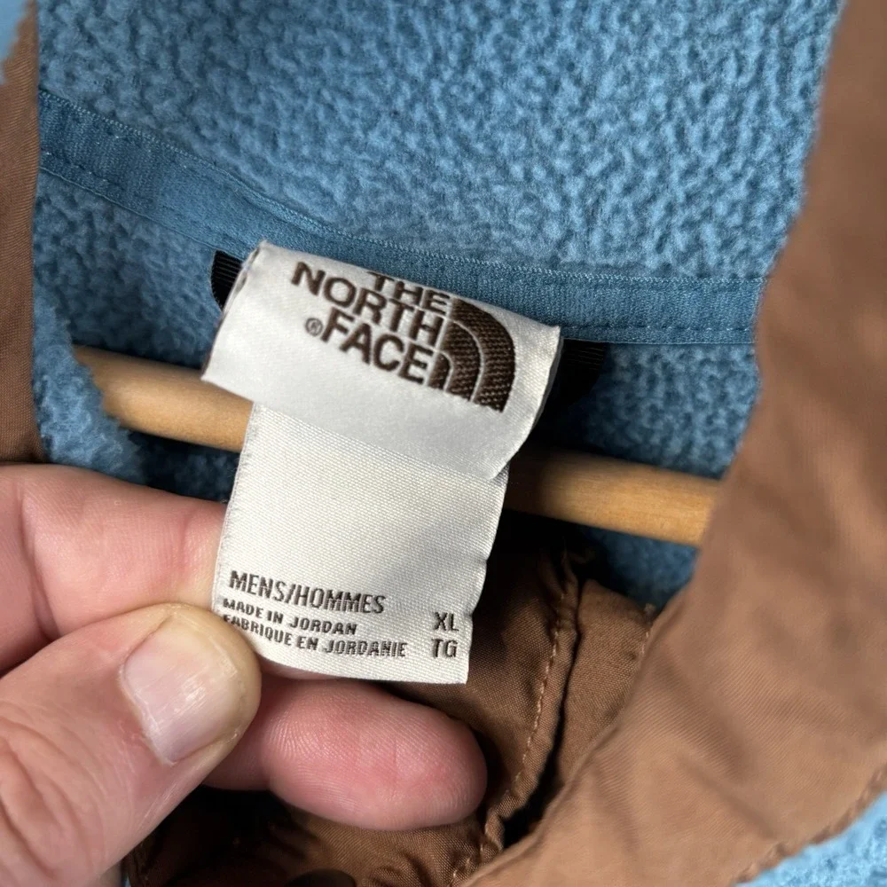 The North Face Carbondale 1/4 Snap Fleece Hoodie Mens XL Storm Blue/Brown